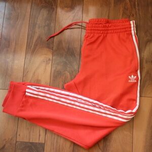 adidas Red Joggers with White Three-Stripes